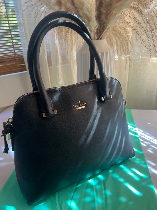 kate spade Handbags - kate spade black saffiano dome satchel with gold logo